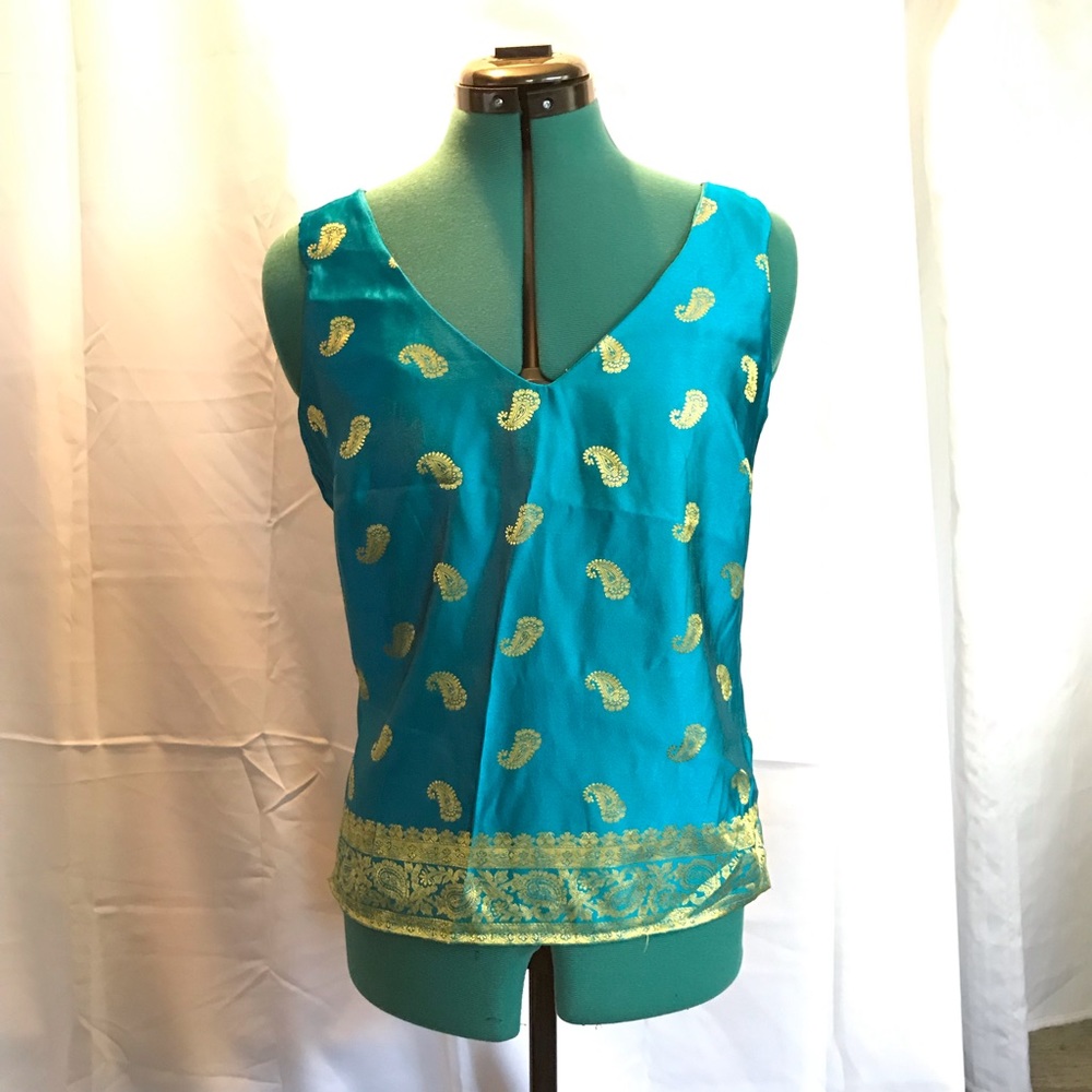 Vintage boho Paisley green/gold sleeveless top